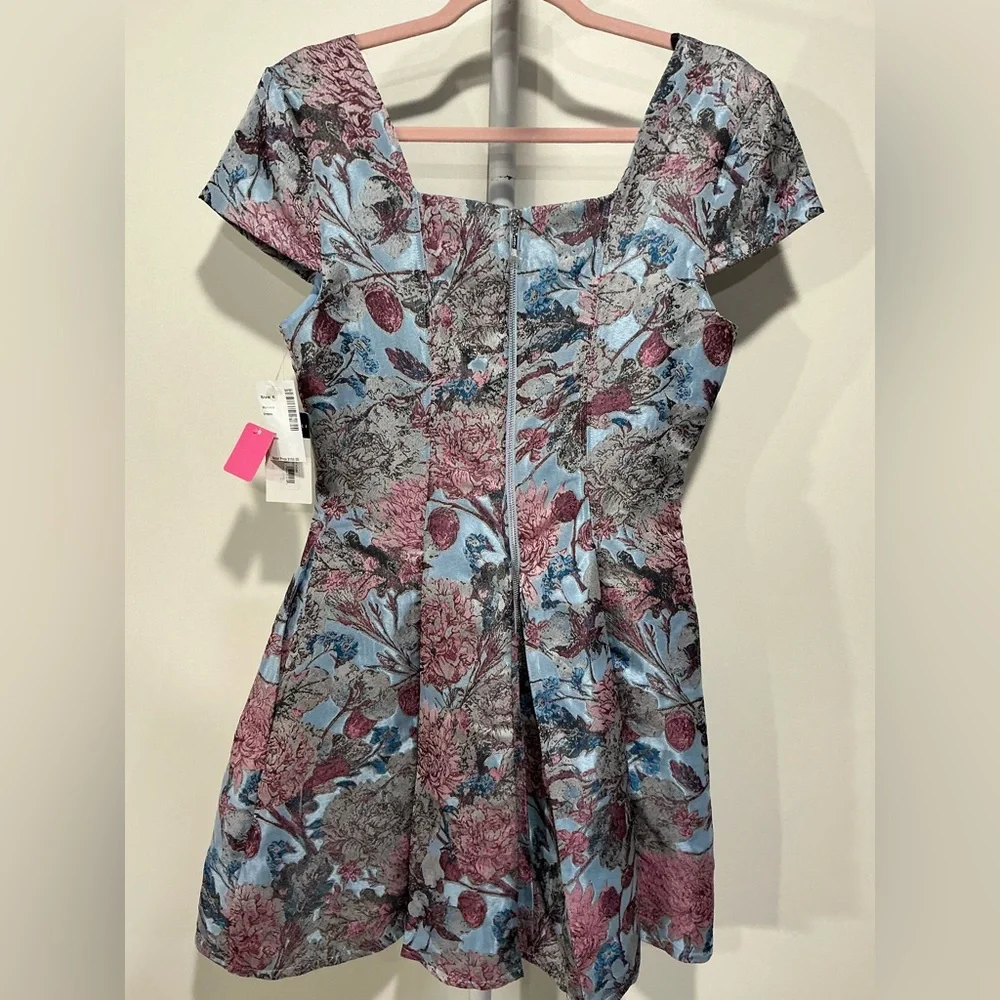 Tahari ASL Women's Floral-Brocade Fit & Flare Dress, Ice Blue - Picture 8 of 8